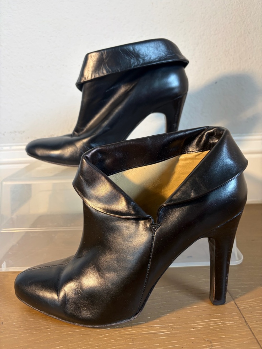 MICHAEL Michael Kors Black Fold-Over Leather Stiletto Ankle Boots